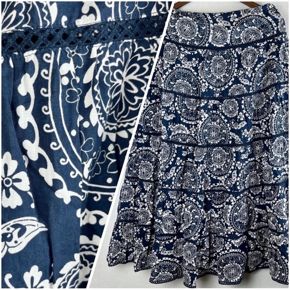 Dresses & Skirts - Jones NY 100% Cotton Tiered Lined Crochet Trim Bohemian Maxi Skirt Boho Peasant